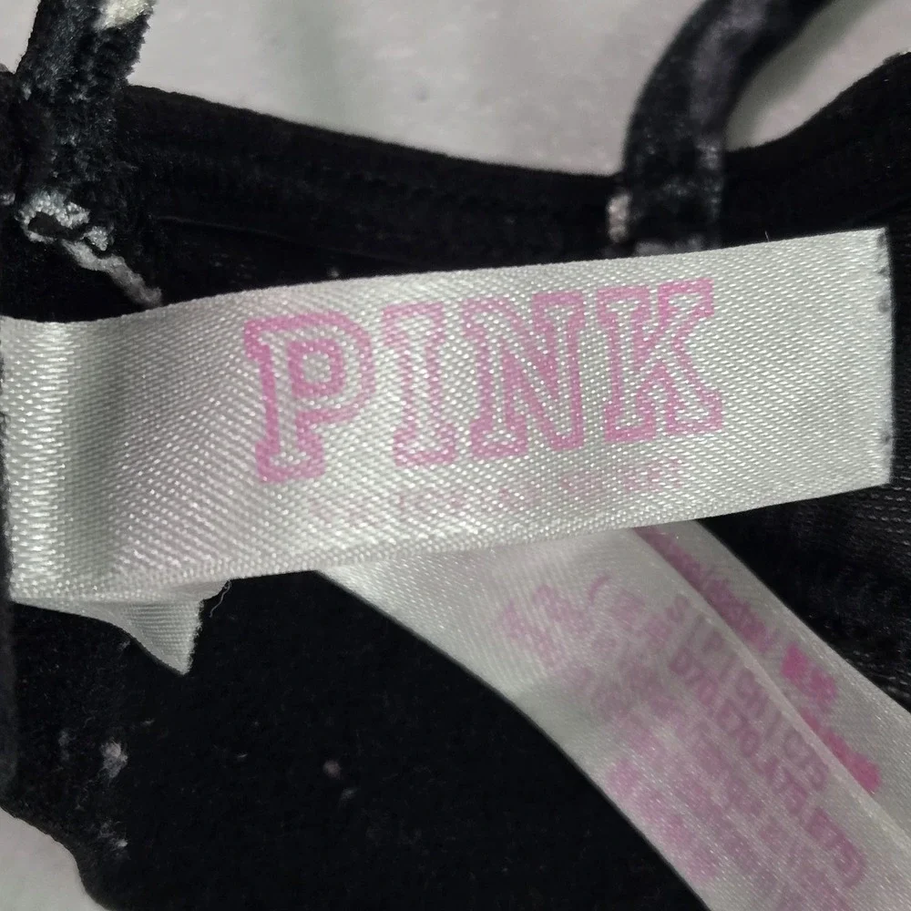 PINK Women Bra Small Black Leaf Bralette Wireless‎ Mesh Strappy Pullover